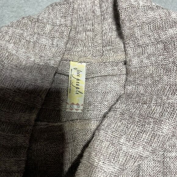 Free People Top Womens XS Beige Ribbed‎ Boxy Fit Distressed Lightweight Boho - Picture 6 of 7